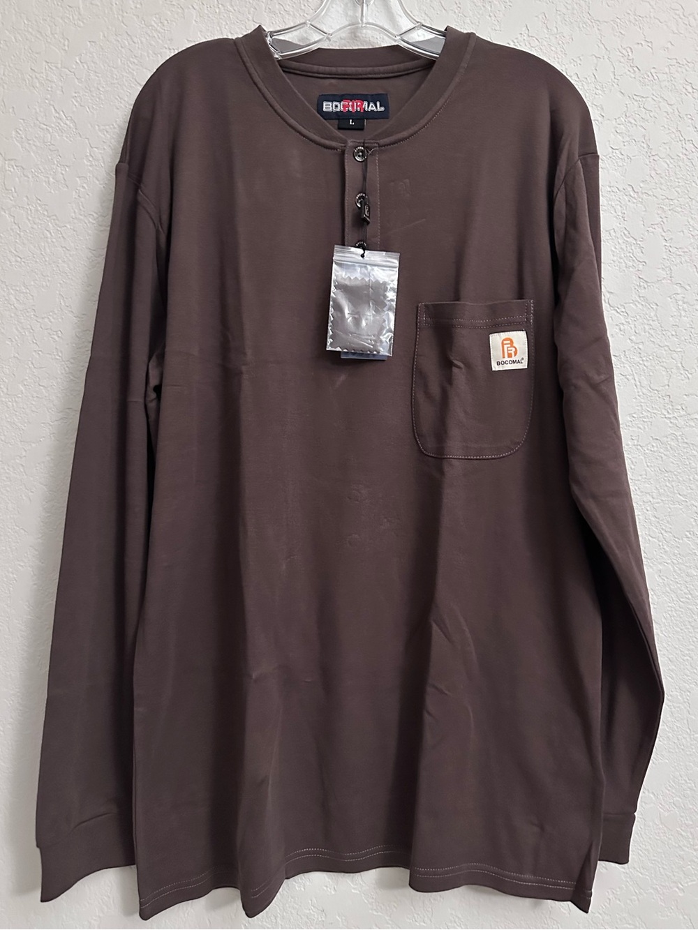 BOCOMAL FR Flame Resistant Henley Shirt Men’s Large Brown CAT 2 Workwear